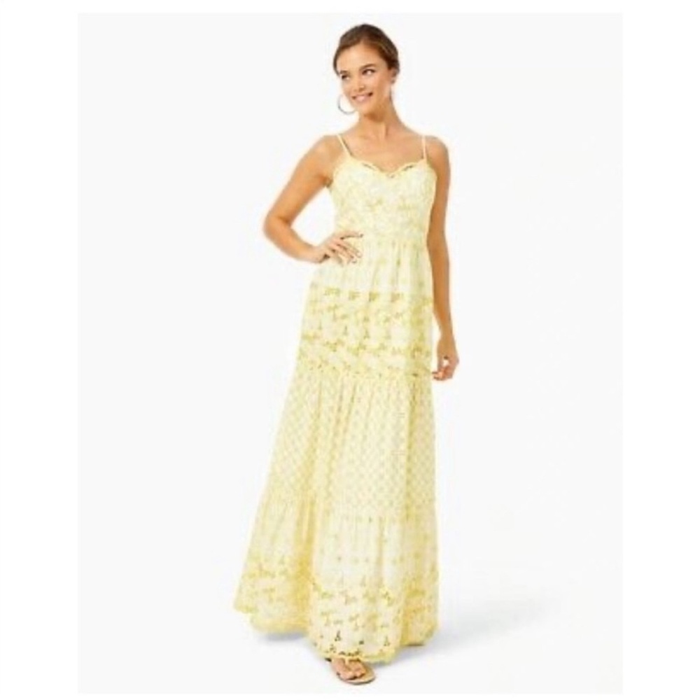 Lilly Pulitzer Kyla Yellow Spaghetti Strap Eyelet Maxi Sundress